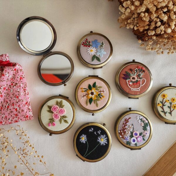 Quince Fables - Floral Embroidered Compact Mirror, Collection Sophia