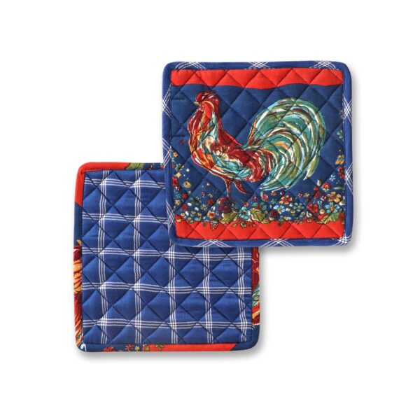 Rooster Patchwork Potholder Set of 2: Navy