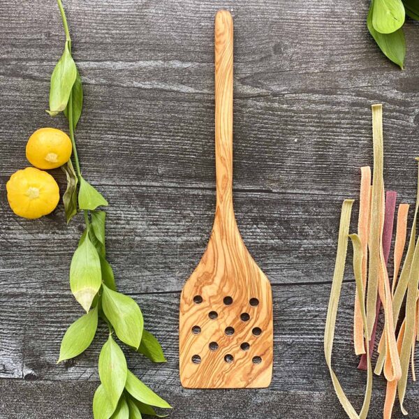 Olive Wood Spatula with Holes 12"
