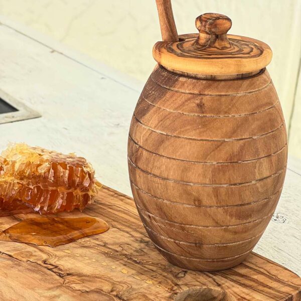 Olive Wood Honey Jar and Its Spoon