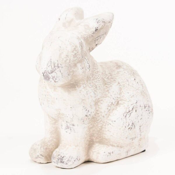 Sitting Bunny Stone Decor Antique White 8x8.5x5.5