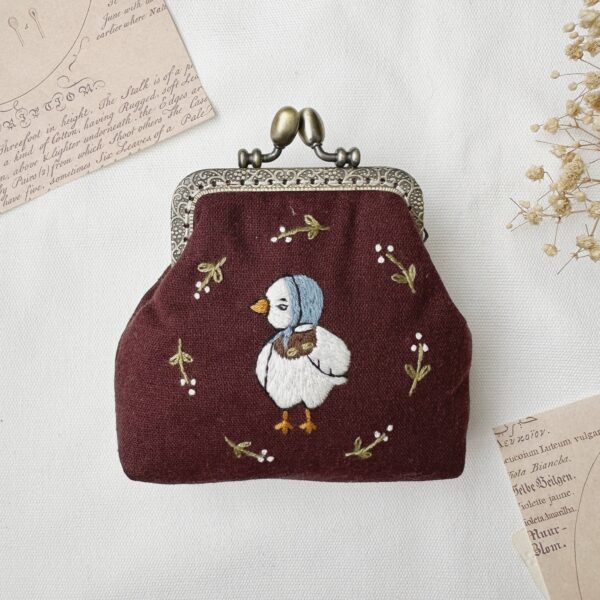 Duck Embroidered Navy Blue Coin Purse