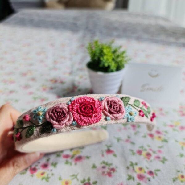 Floral Embroidered Headband Fuchsia & Purple