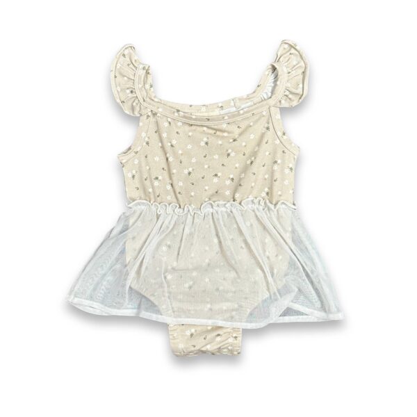 Ditsy Floral Ruffle Tutu Baby Girl Romper (Organic Jersey): Natural, 3-6M