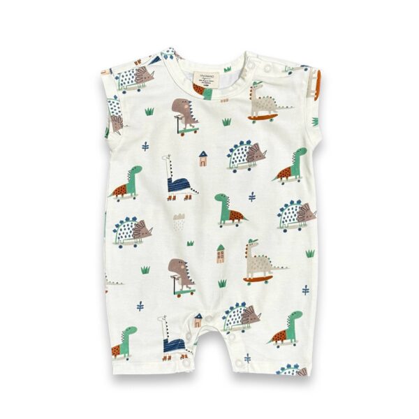 Skater Dino Muscle Shortie Baby Romper (Organic Jersey): Natural, 0-3M