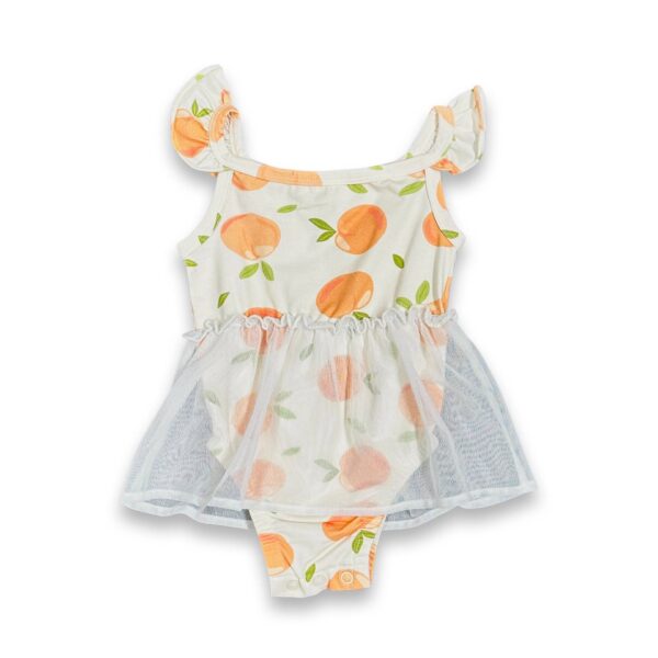 Peaches Ruffle Tutu Baby Girl Romper (Organic Jersey): Natural, 3-6M
