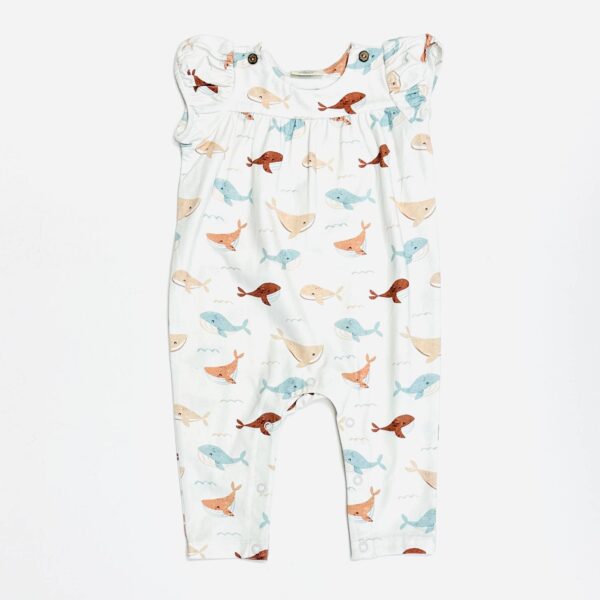Whales Wrap Neck Baby Girl Jumpsuit (Organic Jersey): Natural, 0-3M