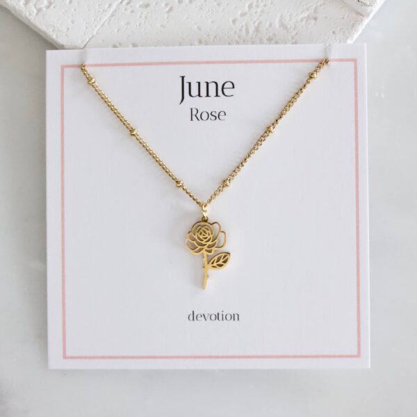 Birth Flower Necklaces - Waterproof: June - Rose