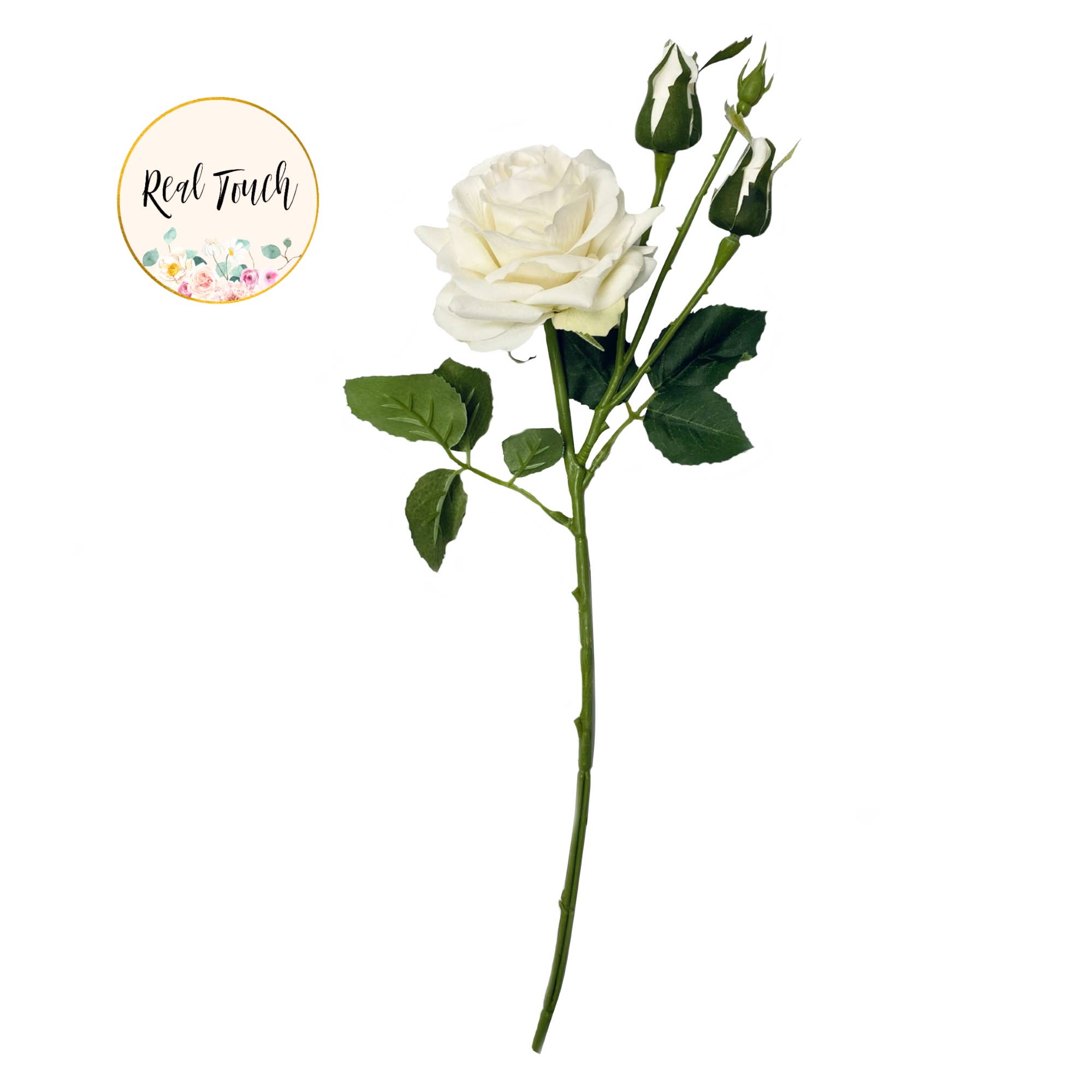 16" Real Touch Rose-moisturizing rose petal bendable stem: Soft Ivory