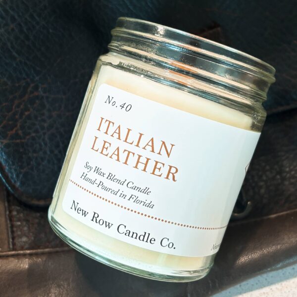 Italian Leather Wood Wick Farmhouse Candle