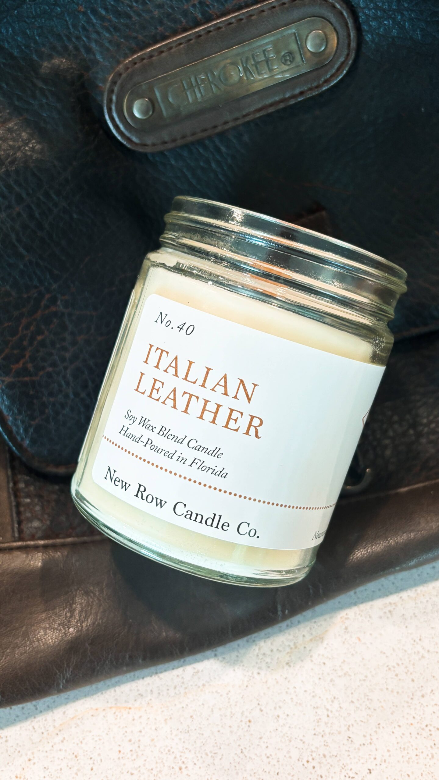 Italian Leather Wood Wick Farmhouse Candle