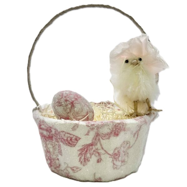 Basket with Chick - Decoupage, Small, Pink Toile: Pink, 5" x 7.75"