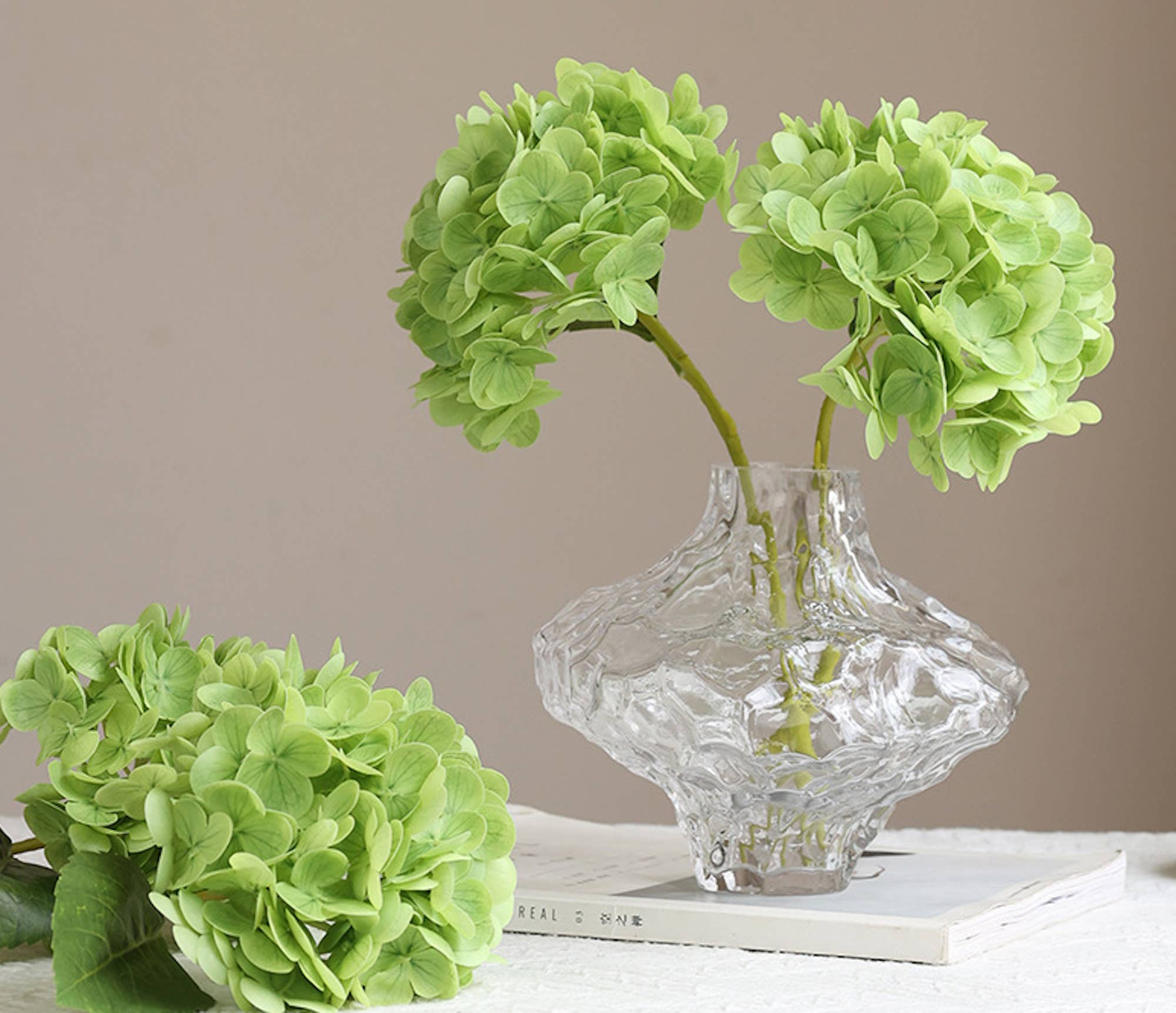 12.5"Real Touch lifelike Hydrangea-6”bloom: Light Green