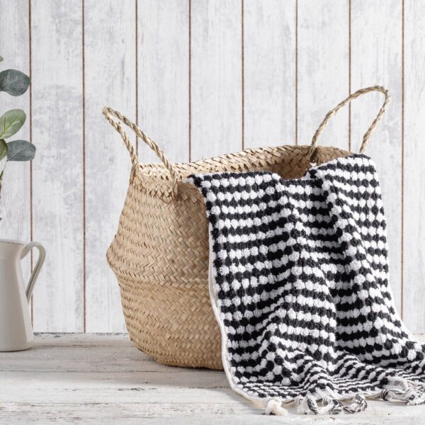 Pompom Bubble Handloomed Turkish Hand Towels: Black/White