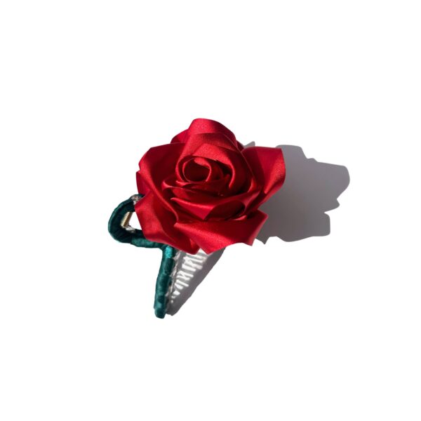 Handmade Satin Rose Stem Claw Clip: Red