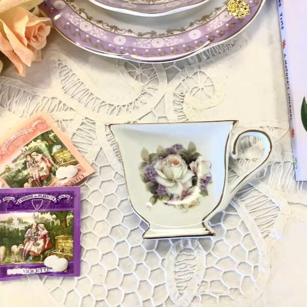 Tea bag Holder. White Rose Hydrangea Teacup