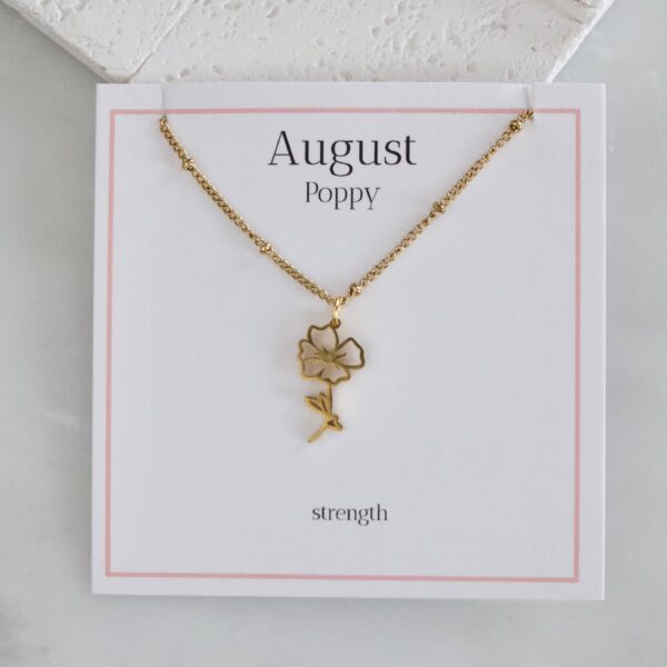 Birth Flower Necklaces - Waterproof: August - Poppy