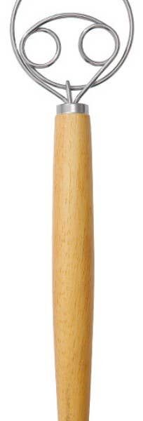 Dough Whisk Wooden Handle: Two ring Long
