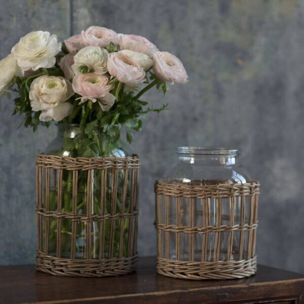 Glass and Woven Willow Canister - Small: Large