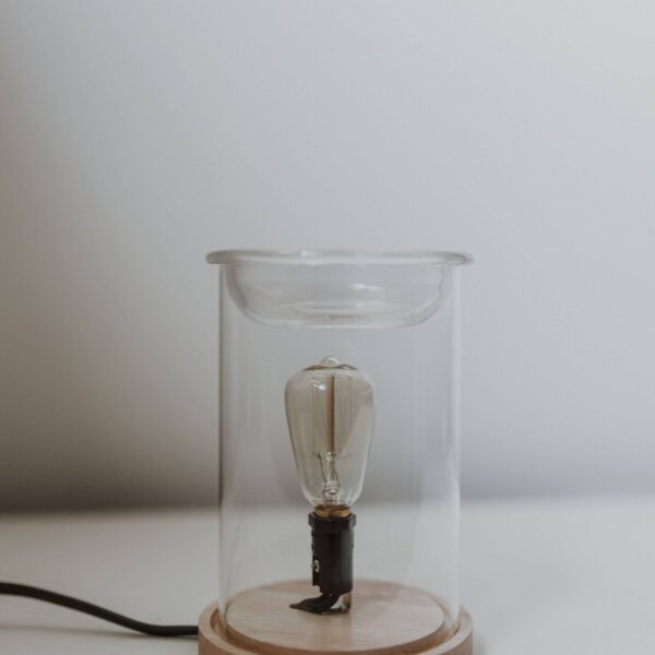 WAX WARMER - WOOD + GLASS WITH EDISON BULB
