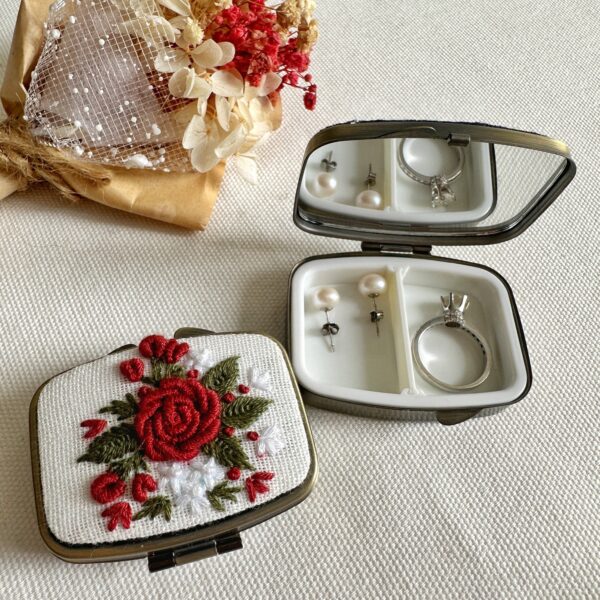 Floral Embroidered Rectangle Mini Jewelry Box With Mirror: 5. Flower Garden - Image 8