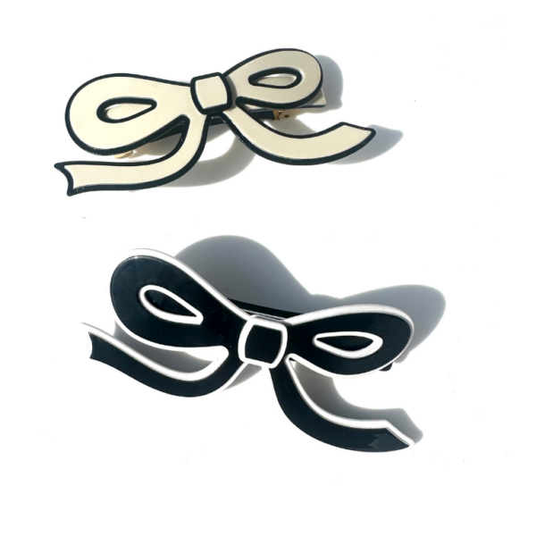 Handmade Acetate Bow French Barrette Clip: Black - Image 2