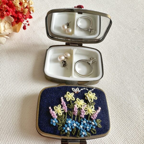 Floral Embroidered Rectangle Mini Jewelry Box With Mirror: 5. Flower Garden