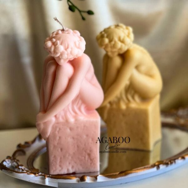 Large Sitting Lady Statue Candle 7.5x4in - Sculptural: Peach, Magnolia and Peony - Image 4