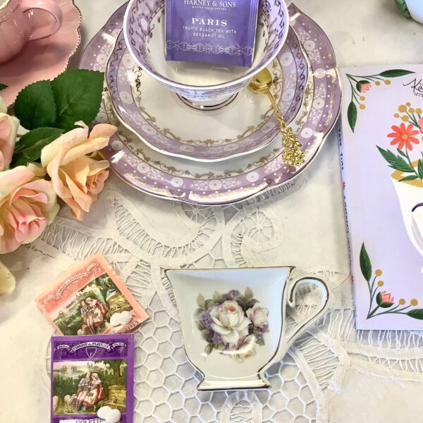 Tea bag Holder. White Rose Hydrangea Teacup
