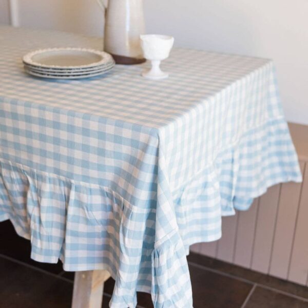 Galley and Fen - Blue Ruffled Gingham Tablecloth - Image 6