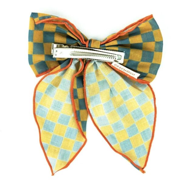 Fable Bow-Mid Size - Checks  Laguna + Wheat