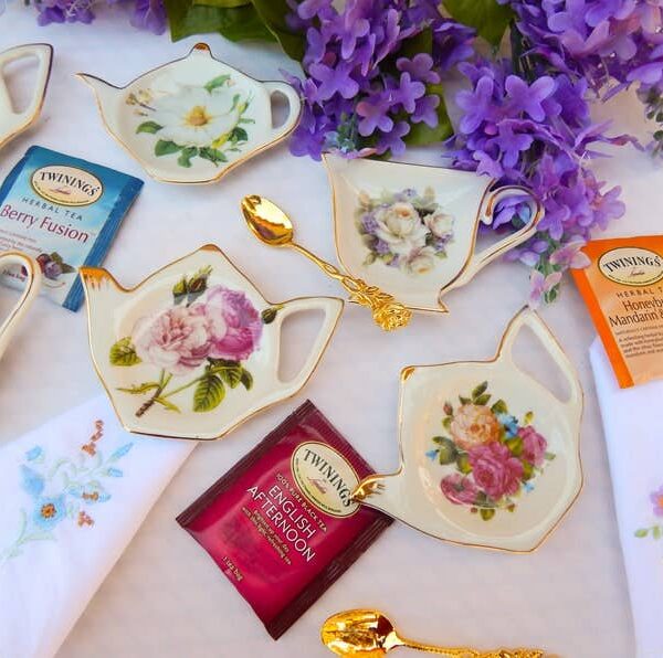 Tea bag Holder. White Rose Hydrangea Teacup - Image 2