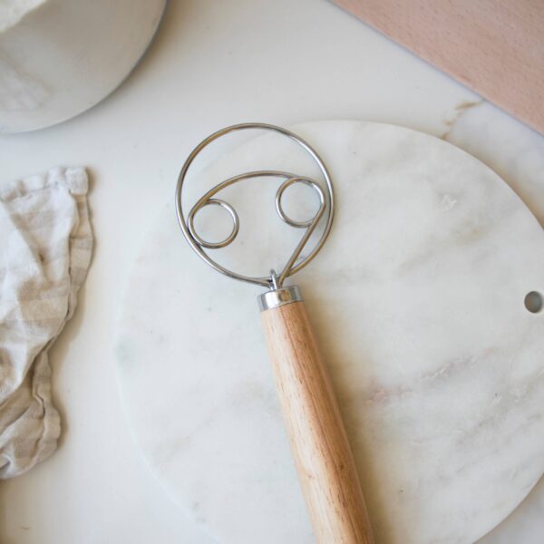Dough Whisk Wooden Handle: Two ring Long - Image 2