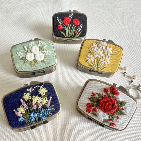 Floral Embroidered Rectangle Mini Jewelry Box With Mirror: 5. Flower Garden - Image 2