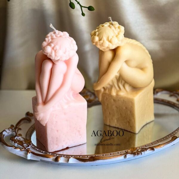 Large Sitting Lady Statue Candle 7.5x4in - Sculptural: Peach, Magnolia and Peony - Image 6
