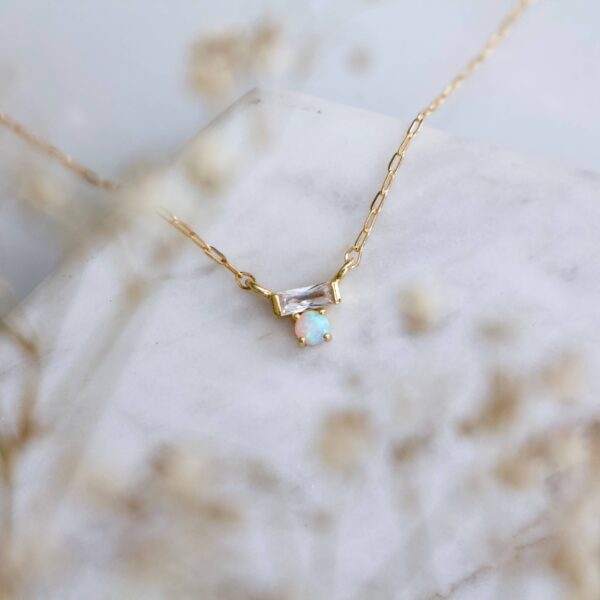 Mini CZ Opal Necklace - Gold Filled : 16 inches - Image 4