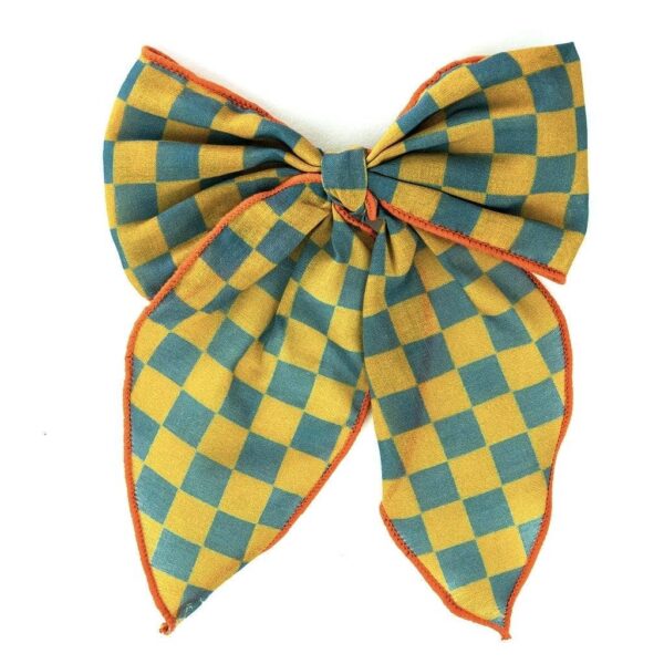 Fable Bow-Mid Size - Checks  Laguna + Wheat - Image 3