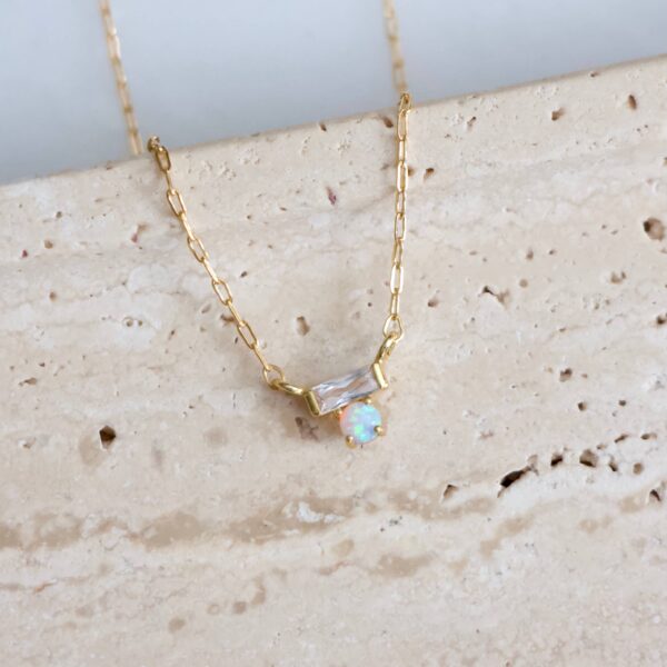 Mini CZ Opal Necklace - Gold Filled : 16 inches - Image 6