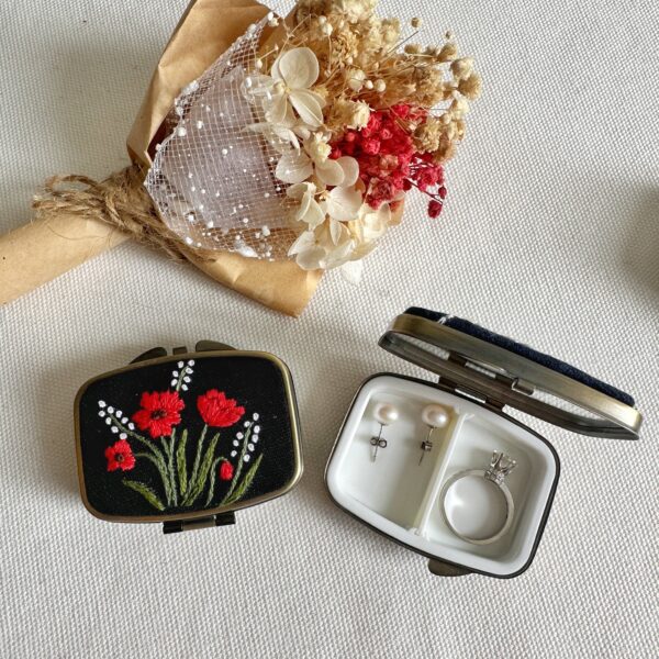 Floral Embroidered Rectangle Mini Jewelry Box With Mirror: 5. Flower Garden - Image 5