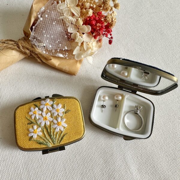 Floral Embroidered Rectangle Mini Jewelry Box With Mirror: 5. Flower Garden - Image 7