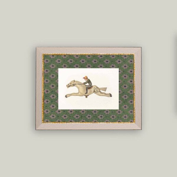 Toy Race Horse Framed Antique Art: 9x7
