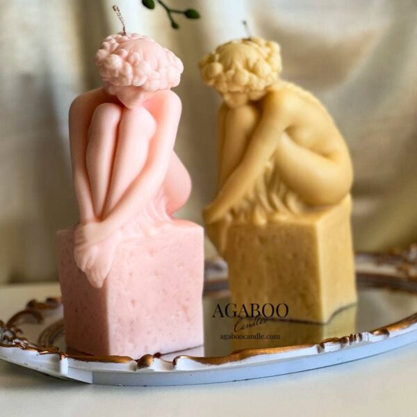 Large Sitting Lady Statue Candle 7.5x4in - Sculptural: Peach, Magnolia and Peony - Image 10