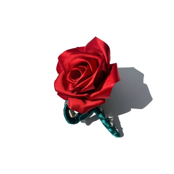 Handmade Satin Rose Stem Claw Clip: Red - Image 5
