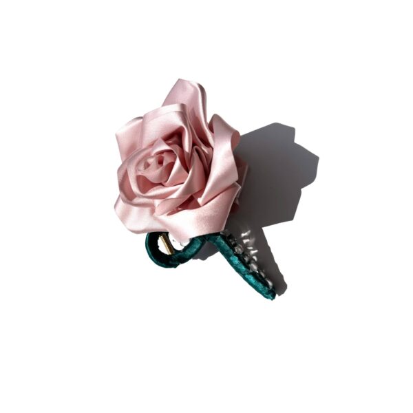 Handmade Satin Rose Stem Claw Clip: Red - Image 6