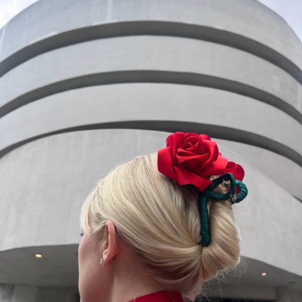 Handmade Satin Rose Stem Claw Clip: Red - Image 7