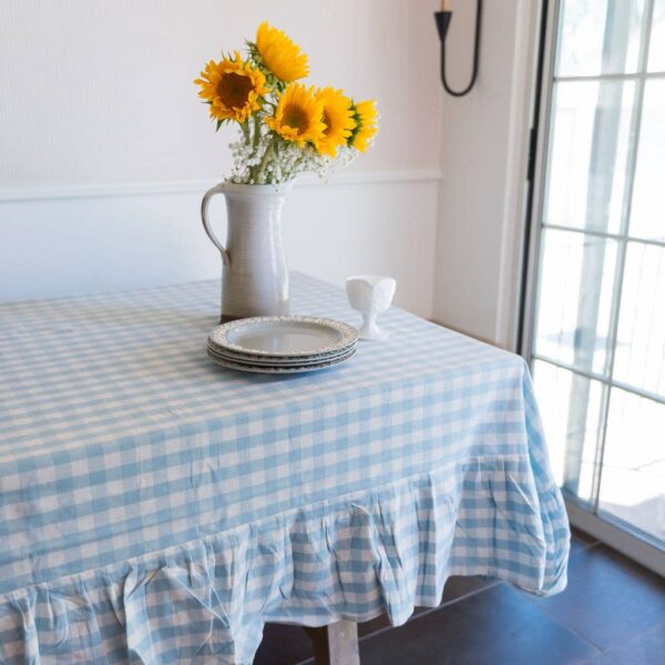 Galley and Fen - Blue Ruffled Gingham Tablecloth - Image 2