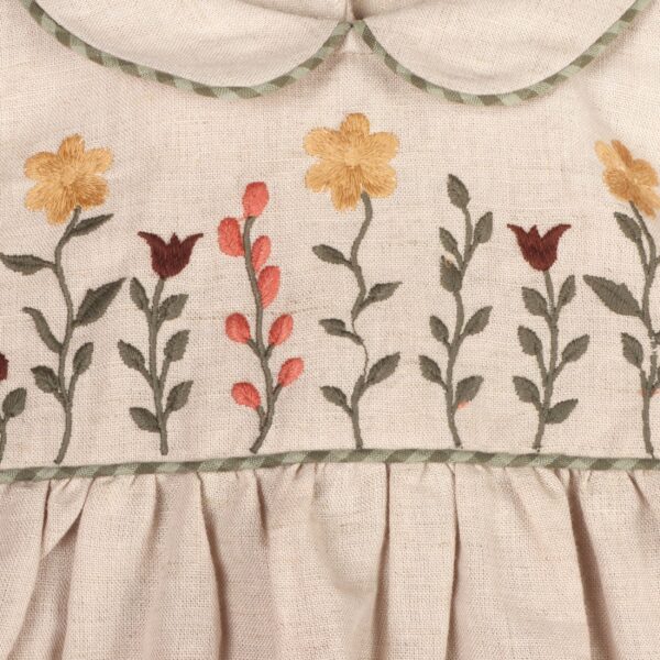 Floral Peter Pan Baby Dress & Fancy Bloomer (Linen Blend): Natural, 3-6M - Image 5