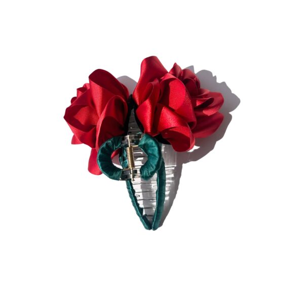 Handmade Satin Rose Stem Claw Clip: Red - Image 8