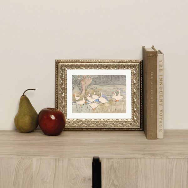 Spring Geese Framed Antique Art: 10X8