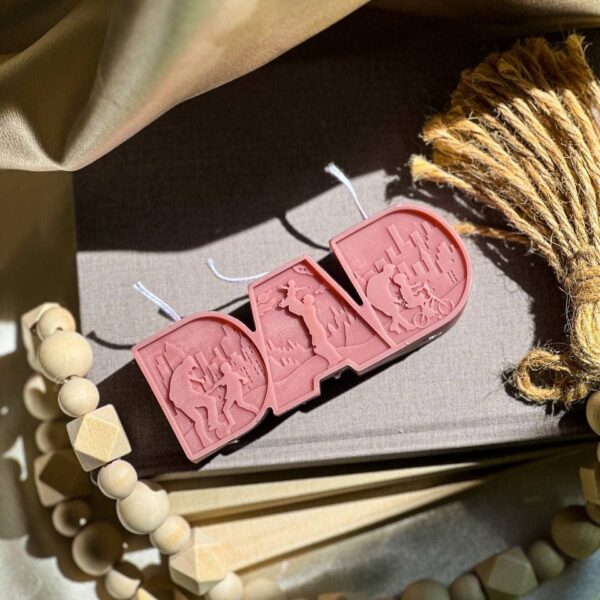 DAD Letter Candle 1.5x4.5in Brown, Sea Salt & Orchid - Image 6